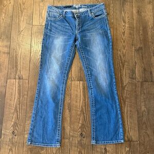 Wrangler Jeans Rock 47 Ultra Low Rise Womens Medium Wash 32X32 Blue Whiskers